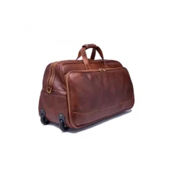 Brązowa skórzana torba na kółkach. Duża