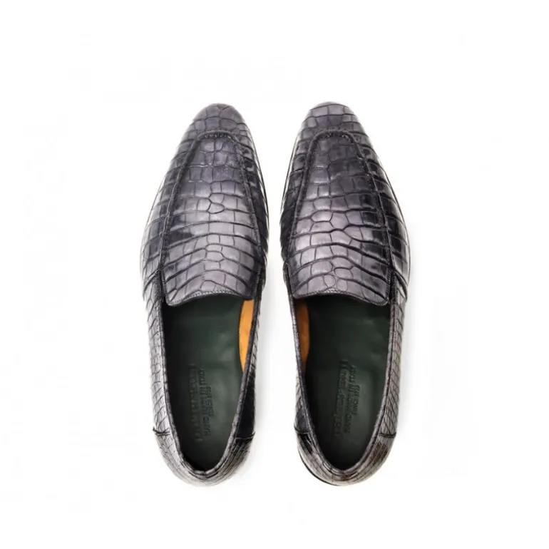Buty męskie Mokasyny skóra Krokodyla Szary