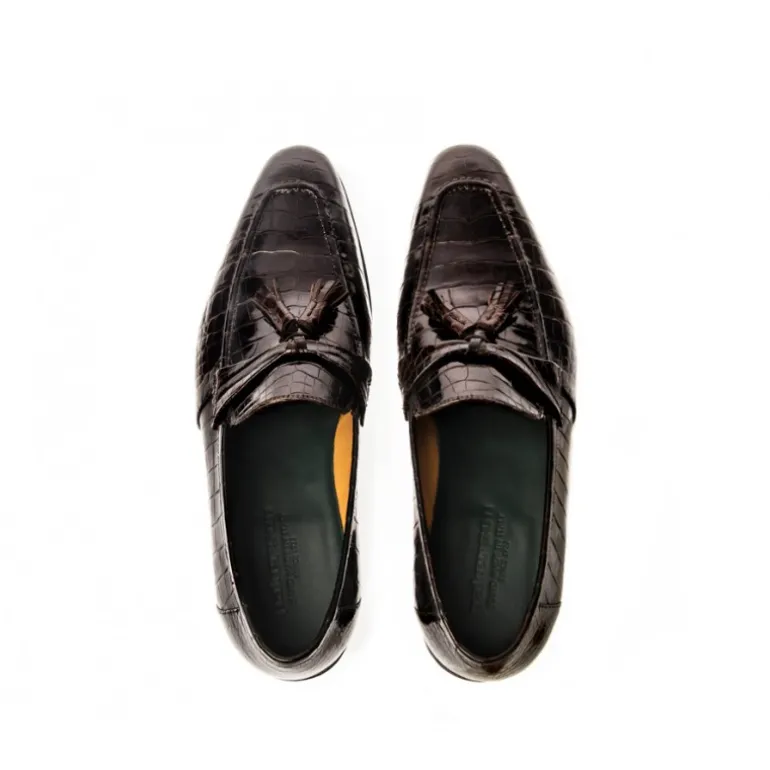 Buty męskie Mokasyny skóra Krokodyla Kawowy Nappe