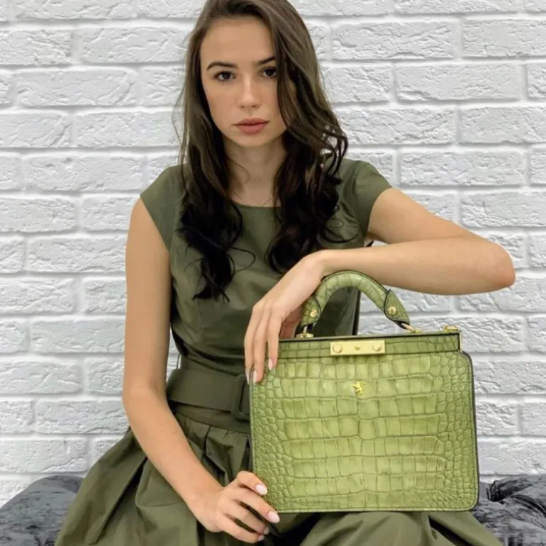 Elegancka skórzana torebka damska z krokodylim wzorem. "Vittoria Colonna" K153