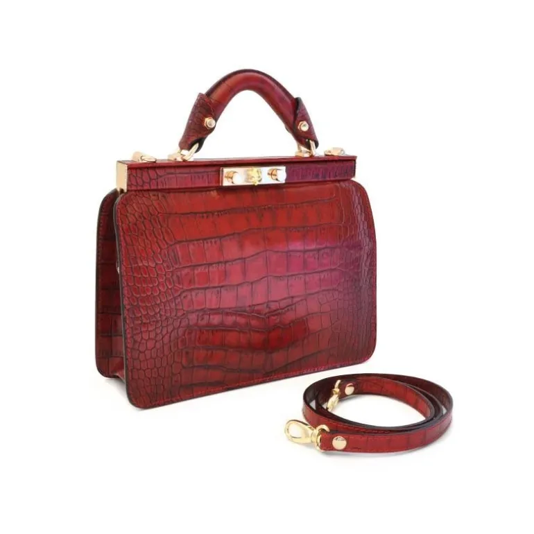 Elegancka skórzana torebka damska z krokodylim wzorem. "Vittoria Colonna" K153