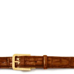 Męski pasek "EGO" ze skóry krokodyla Koniak