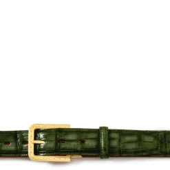 Męski pasek "EGO" ze skóry krokodyla Zielony ciemny