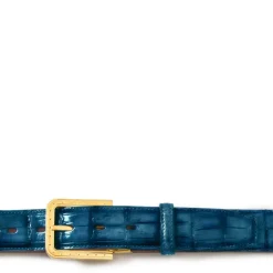 Męski pasek "EGO" ze skóry krokodyla Niebieski