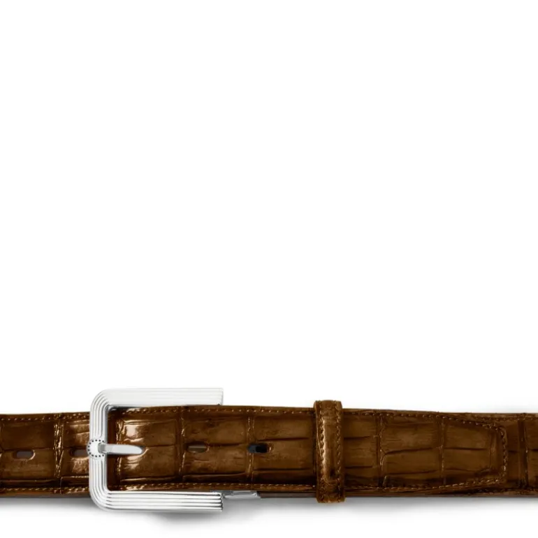 Męski pasek "OLMI" ze skóry krokodyla Koniak