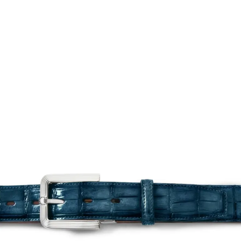 Męski pasek "OLMI" ze skóry krokodyla Niebieski