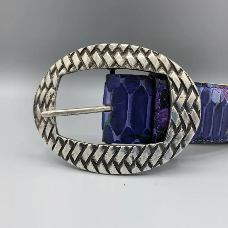 Pasek Damski Skóra z Pytona z kwiatowym wzorem