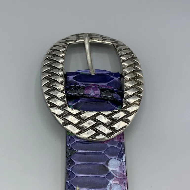 Pasek Damski Skóra z Pytona z kwiatowym wzorem