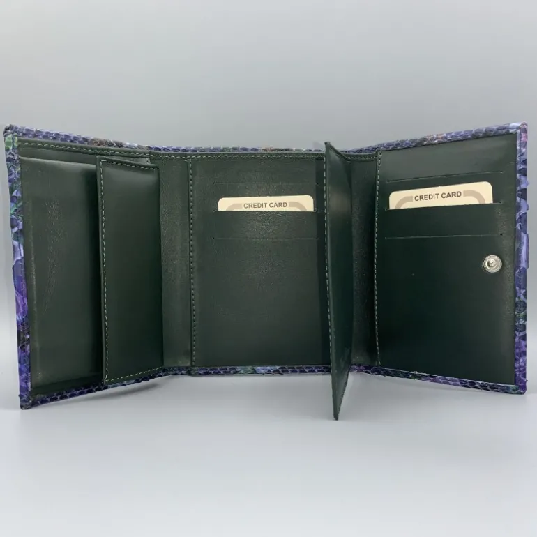 Portfel damski z prawdziwej skóry pytona z kwiatowymi motywami z portamonetką