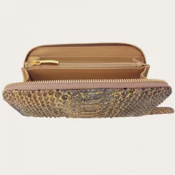 Portfel w złotym kolorze z prawdziwego metalicznego pytona