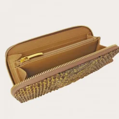 Portfel w złotym kolorze z prawdziwego metalicznego pytona