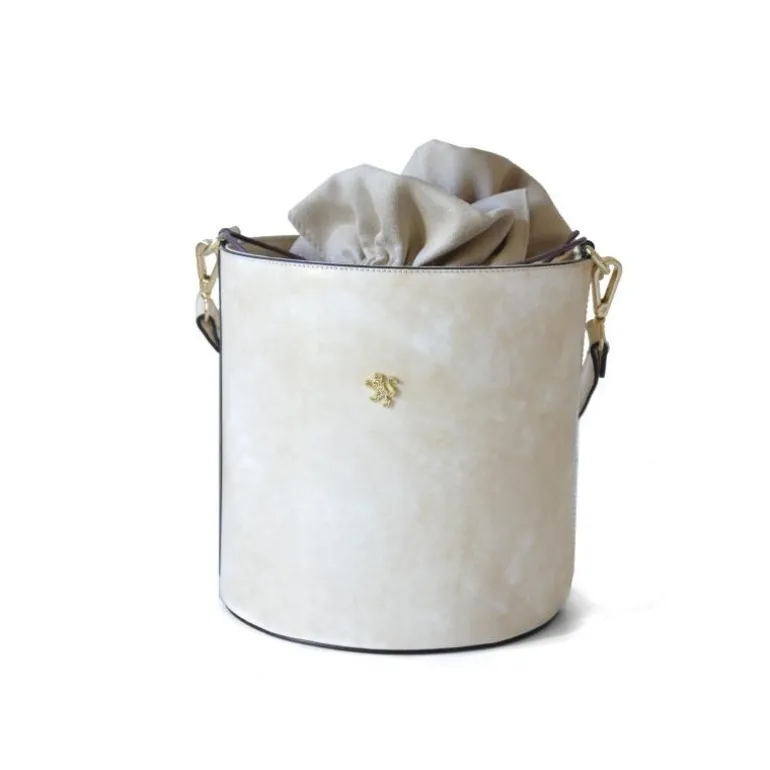 Skórzana torebka damska na rączce z łańcuszkiem "Secchiello" R335