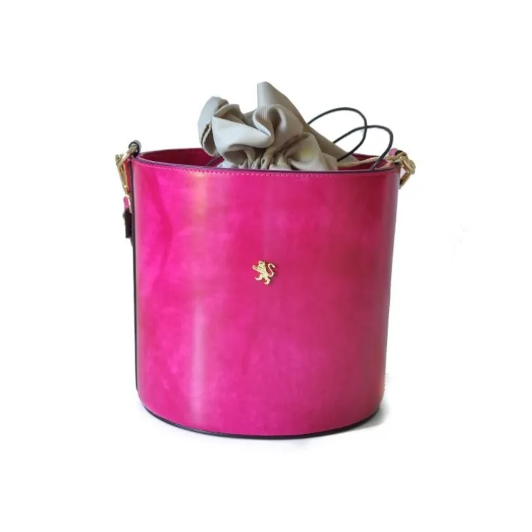 Skórzana torebka damska na rączce z łańcuszkiem "Secchiello" R335