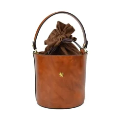 Skórzana torebka damska na rączce z łańcuszkiem "Secchiello" R335