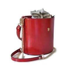 Skórzana torebka damska na rączce z łańcuszkiem "Secchiello" R335