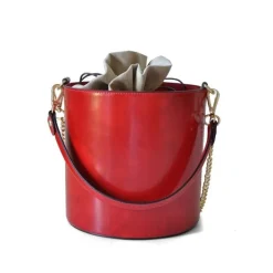 Skórzana torebka damska na rączce z łańcuszkiem "Secchiello" R335