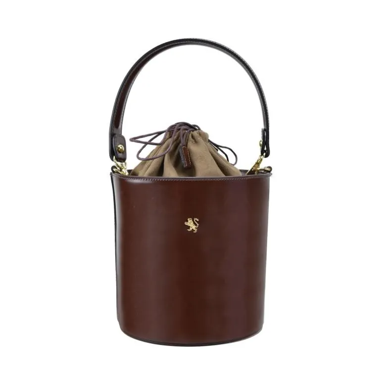 Skórzana torebka damska na rączce z łańcuszkiem "Secchiello" R335