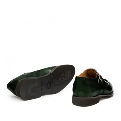 Skórzane buty ze sprzączką, czubek w kształcie jaskółczego ogona  full brogue zielone ciemny