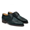 Skórzane męskie buty sznurowane, model derby full brogue granatowy