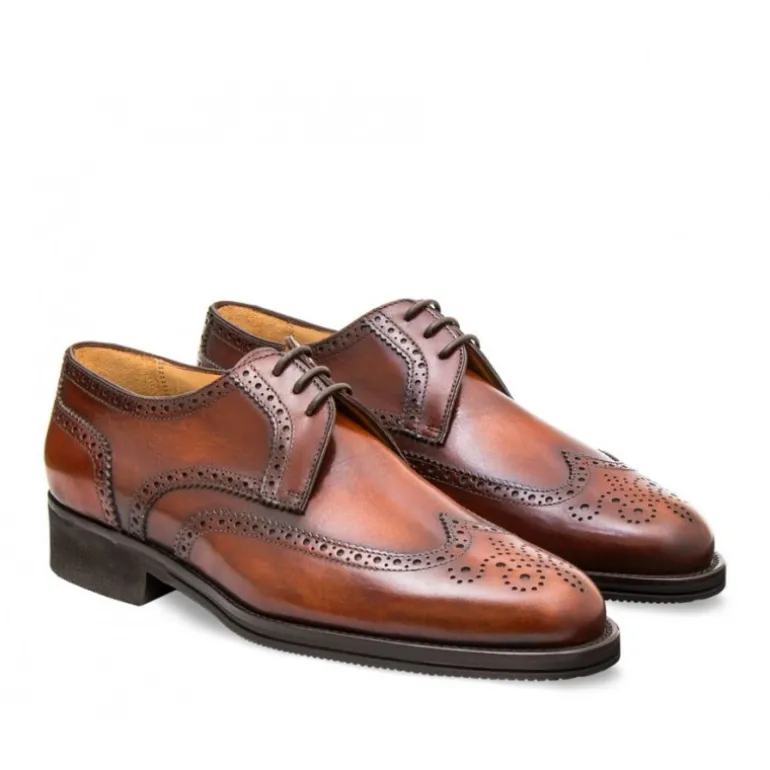 Skórzane męskie buty sznurowane, model derby full brogue brązowy