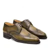 Skórzane męskie buty sznurowane, model derby full brogue oliwkowy