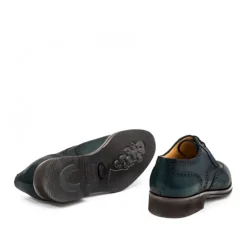 Skórzane męskie buty sznurowane, model derby full brogue granatowy