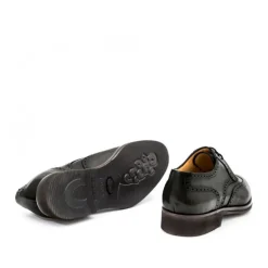 Skórzane męskie buty sznurowane, model derby full brogue szary ciemny