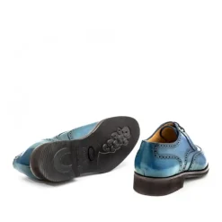 Skórzane męskie buty sznurowane, model derby full brogue niebieski