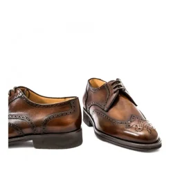 Skórzane męskie buty sznurowane, model derby full brogue brązowy ciemny