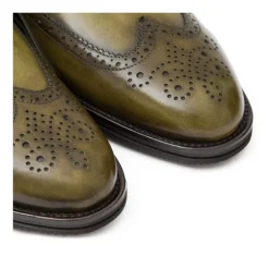 Skórzane męskie buty ze sprzączką, czubek w kształcie jaskółczego ogona full brogue oliwkowy