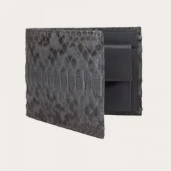 Szary portfel z prawdziwej skóry pytona z kieszonką na monety