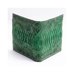 Szmaragdowo-zielony portfel z prawdziwej skóry pytona w całości wykonany ręcznie