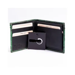 Szmaragdowo-zielony portfel z prawdziwej skóry pytona w całości wykonany ręcznie