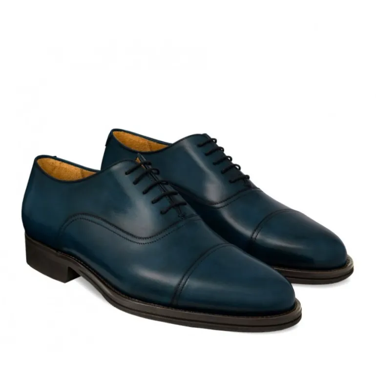 Sznurowane buty męskie ze skóry cielęcej postarzanej model Oxford granatowy