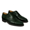 Sznurowane buty męskie ze skóry cielęcej postarzanej model Oxford zielone ciemny