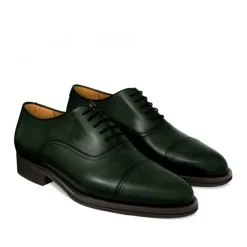 Sznurowane buty męskie ze skóry cielęcej postarzanej model Oxford zielone ciemny