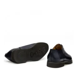 Sznurowane buty męskie ze skóry cielęcej postarzanej model Oxford szary ciemny