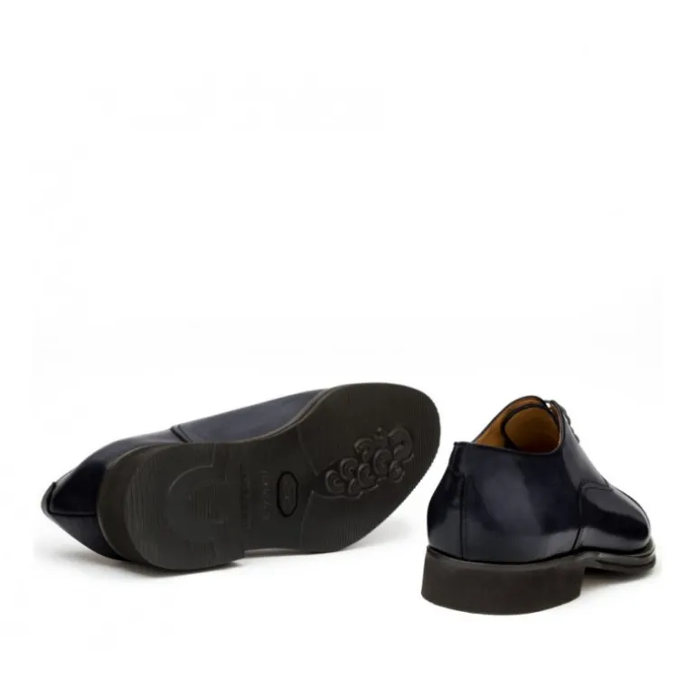 Sznurowane buty męskie ze skóry cielęcej postarzanej model Oxford szary ciemny