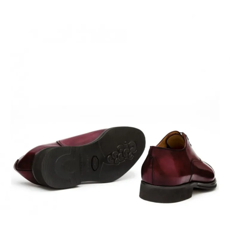 Sznurowane buty męskie ze skóry cielęcej postarzanej model Oxford bordowy