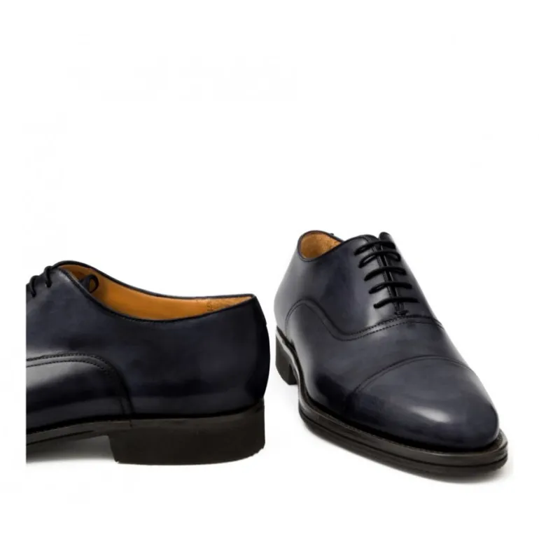 Sznurowane buty męskie ze skóry cielęcej postarzanej model Oxford szary ciemny