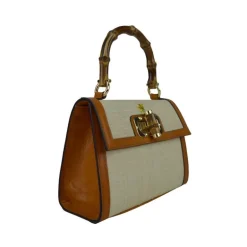 Sztywna torebka ze skóry i naturalnej słomy z subtelnym wzorem "Castalia" SUM298/26