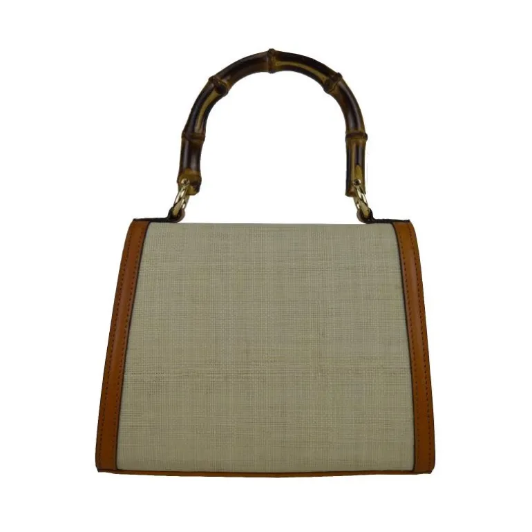 Sztywna torebka ze skóry i naturalnej słomy z subtelnym wzorem "Castalia" SUM298/26