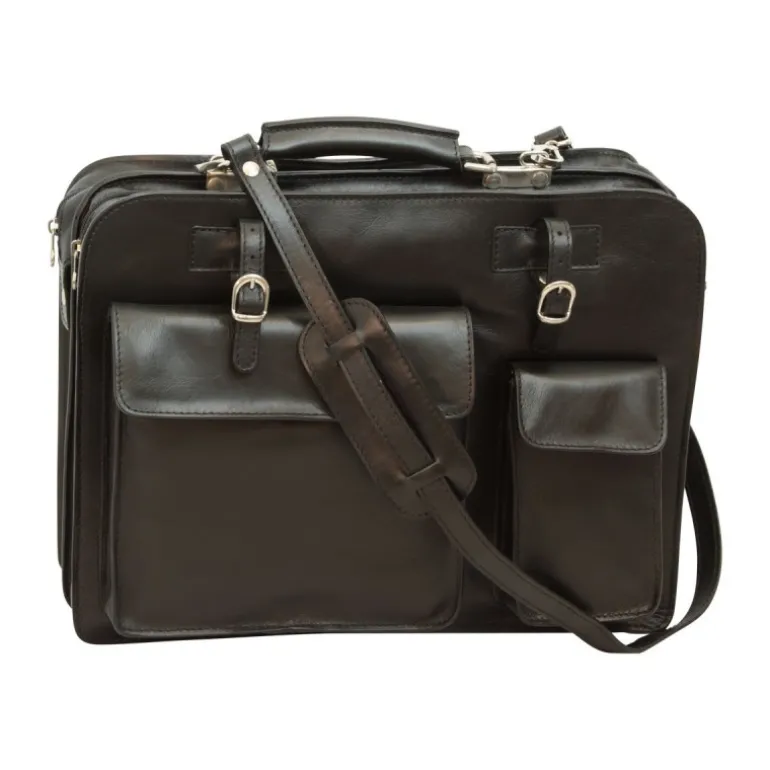 Teczka z uchwytami na parasole z licowej skóry cielęcej "Olsztyn" CZARNY