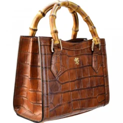 Torebka skórzana z uchwytem bambusowym K