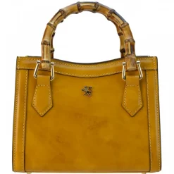 Torebka skórzana z uchwytem bambusowym