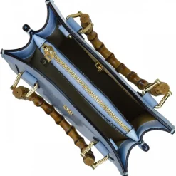 Torebka skórzana z uchwytem bambusowym