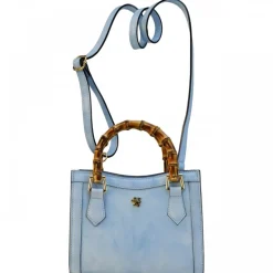 Torebka skórzana z uchwytem bambusowym