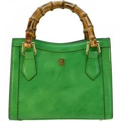 Torebka skórzana z uchwytem bambusowym