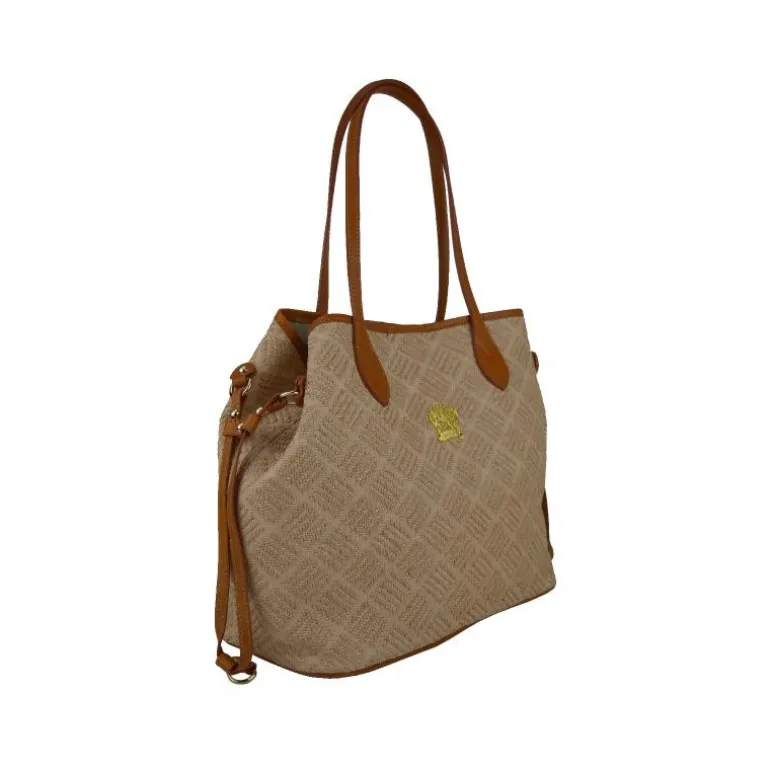 Torebka ze skóry i naturalnej słomy z subtelnym wzorem "Vetulonia" SUM